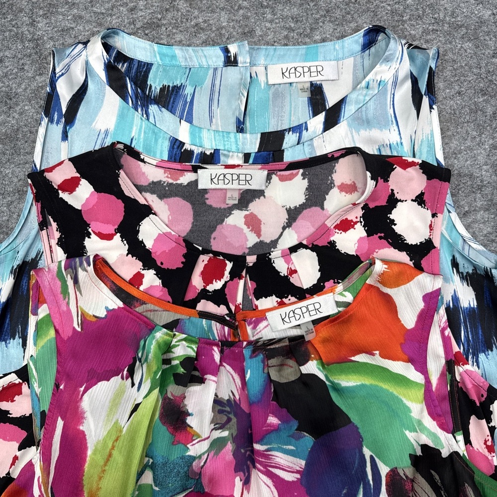 Kasper LOT of 3 sleeveless tank tops womens large colorful bright artsy abstract